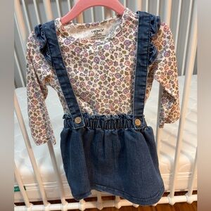 Carter's Floral Top with Blue Denim Overalls + stockings